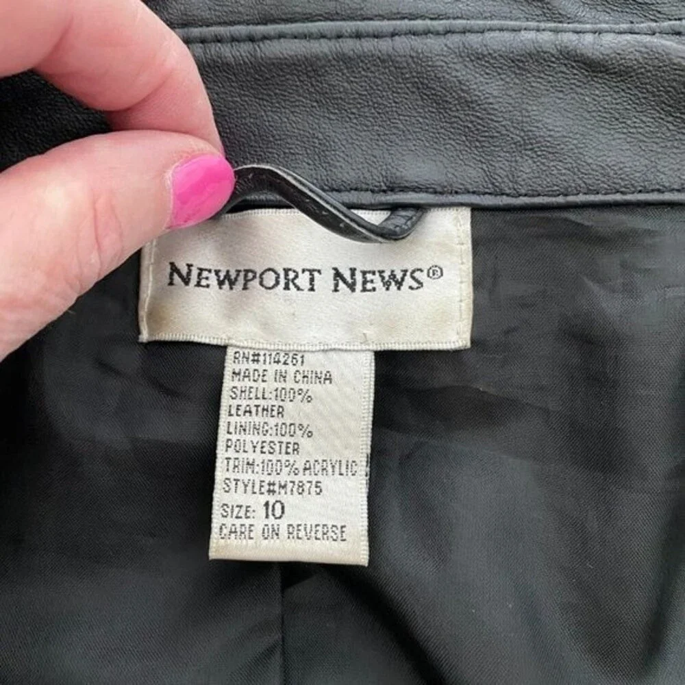 Newport News Leather Bomber Moto Biker Jacket Streetwear Retro Vintage SZ10